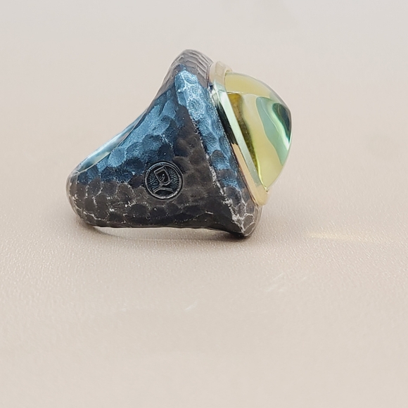 David Yurman 17mm Hammered Albion Darkened Ring Lemon Citrine and Gold - Picture 3 of 14